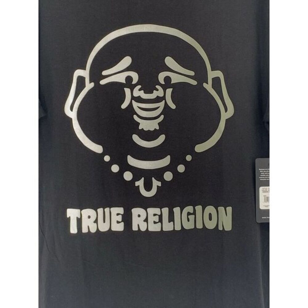 True Religion‎ Jet Black Ombre Buddha Face Short Sleeve Men's T-Shirt Size Large